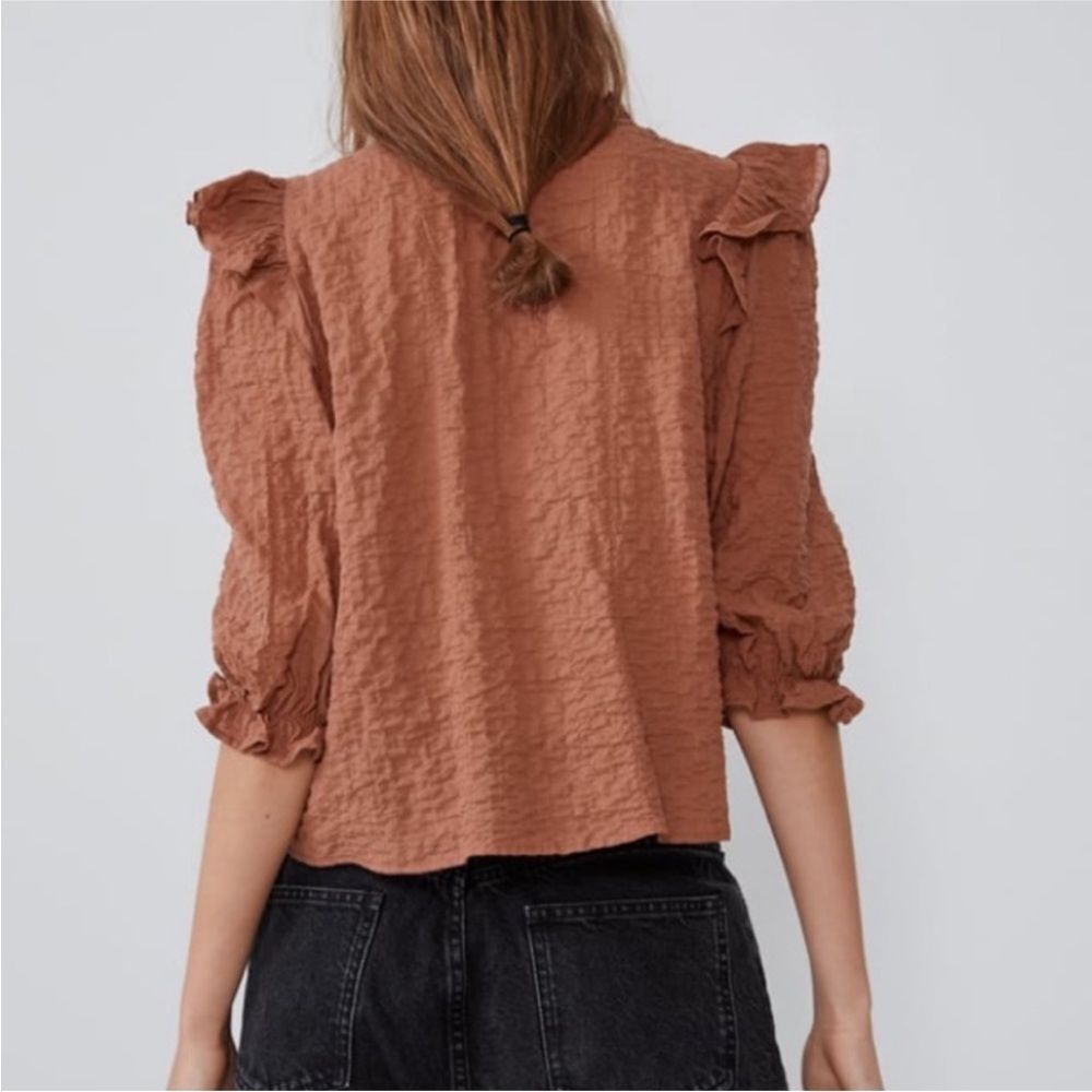 Zara Rust Button-Up Top Small - Picture 2 of 7